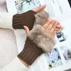 Yifan Guantes de Punto Cortos de Media Dedos Cuadrados Pequeños Estilo Coreano de Piel Cálidos para Estudiantes de Exterior Otoño e Invierno
