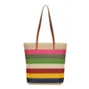 Nova Bolsa de Palha Color-Blocking Arco-Íris, Bolsa de Praia Seaside Estilo Férias Pastoril, Bolsa de Ombro Trançada Casual de Grande Capacidade para Mulheres