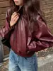 Chaqueta de cuero corta, holgada, de hombros caídos y con cuello, estilo coreano. Vintage, versátil, simple y adecuado para el commuting en primavera y otoño, ideal para personas menudas
