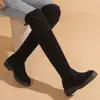 Botas elásticas altas hasta la rodilla para mujer, otoño e invierno, suela gruesa, talla grande nueva, caña alta, en stock, color negro liso, tem2025, moda