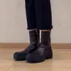 Textura de pele de ovelha design retrô salto grosso outono novo feminino design simples versátil emagrecedor zíper lateral botas da moda