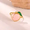 Anillos de Frutas Lindos de Acero de Titanio, Anillos Abiertos de Cereza y Fresa Frescas Que No Se Desvanecen, Anillos de Nicho Chapados en Oro de 18 Quilates