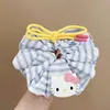 Scrunchie Gato Kt Coreano com Laço Prendedor de Cabelo Anel Grande Listrado Azul Refrescante para Coque