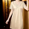 Bata de Noche de Seda para Mujer, Bata de Noche de Satén de Seda de Morera de Manga Corta de Verano, Bata de Noche Sexy de Encaje con Copas, Ropa de Casa Estilo Princesa