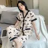Sudeste Asiático Wholesale Pijamas Mujer Verano Delgado Manga Corta Pantalón Largo Cardigan de Algodón Huaer Ropa de Casa Conjunto de Dos Piezas Transfronterizo
