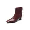 Botines Cuadrados de Piel de Oveja para Mujer con Tacón Alto Grueso, Nuevo Estilo Otoño, Botines de Moda con Cremallera Trasera, Botines de Piel Genuina