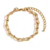 Moda Popular de Personalidad de Nicho Estilo Ins Europeo y Americano Pulsera de Cadena Chapada en Oro de 14K de Acero Inoxidable Joyería Hecha a Mano para Mujer