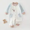 Macacão de Algodão Puro para Bebê, Manga Longa, Primavera e Outono, Classe A, Sem Ossos, Macacão Infantil para Engatinhar, Meninos e Meninas