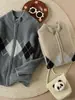 Chaqueta de Punto de Lana para Niños Suéter con Cremallera de Patrón de Diamantes Retro para Niños Sencillo y Elegante Ropa Exterior Versátil para Otoño Invierno