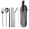 Acero Inoxidable 304 Vajilla Conveniente Set de Pajita Tenedor Cuchara Palillos Viaje al Aire Libre Set de Siete Piezas Amazon Venta Caliente