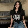 Camiseta Estampada de Algodão com Manga Curta para Mulheres, Design Estiloso, Nova Coleção Verão 2026 Estilo Irregular, Top Curto Estudante Estilo Garota Spicy