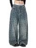Roupas Masculinas Fengshe / Nova Tendência da Moda Jeans Vintage Desgastado Masculino e Feminino Calças Casuais de Corte Reto com Estampa de Letras