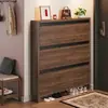 Zapatero de madera maciza con puerta abatible para entrada de casa, mueble de almacenamiento delgado para pasillo interior y exterior, zapatero estrecho