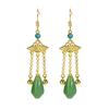 Aretes de Borla Incrustados Estilo Étnico Retro Moda Patrón Dragón y Fénix Edificio Dorado Oro Chapado Tendencia Nacional para Mujeres