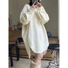 Chica gordita Talla Extra Grande 150.00kg Suelto Lana de Cordero Largo Medio Vestido Sudadera Mujer Otoño e Invierno Engrosado Vestido Europeo Mujer