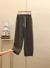 Calça Banana de Costura Moda com Cordão Duas Formas Primavera Versátil Casual Bolso de Algodão Calça Reta