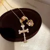 Collar con Corazón Cruzado y Circonita Estilo Dulce y Fresco Francés Cadena para Clavícula Diseño de Nicho Joyería de Lujo Ligero Venta al por Mayor