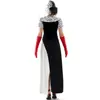 S-XL Disfraz de Película Kuira Vestido Dálmata Halloween Bruja Blanca y Negra Cos Payaso Disfraz de Escenario