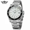 Relógio Mecânico Totalmente Automático Winner Casual de Negócios À Prova d'Água Luminoso Calendário Mostrador Aberto Pulseira de Aço Inoxidável Relógio Masculino 8066