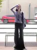 Camisa Polo Roxa Taro Francesa Gola Lapela Manga Longa Tricô Feminino Design Outono e Inverno Top Curto Slim Decote V