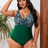 Nuevo Traje de Baño de una Pieza Talla Grande Estilo Europeo y Americano para Mujer, Bikini de Estampado de Leopardo Patchwork para Figuras Curvilíneas