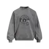Moletom com Capuz Gola Redonda Estampa de Flor de Frigideira Lavada Letra Criativa Retrato Estilo Rua Americano Pulôver Solto Roupa Esportiva Outono