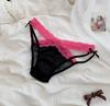Roupa Íntima Sexy de Renda Feminina Fina Pura Vazada Laço Fenda Alta Rosa Calcinha Respirável de Cintura Baixa para Menina