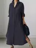 Vestido de Manga Larga con Abertura de Color Sólido para Mujer, Transfronterizo, Color Sólido, Moda, Versátil, Elegante, Primavera y Otoño 2024