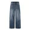 Moda Masculina Shanggu: Jeans retrô lavado de perna larga estilo japonês voltado para exportação, estilo high-street japonês e coreano, com efeito "bigode de gato" desgastado, calça longa de corte solto