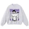 Sudadera con capucha lavada y efecto desgastado con estampado de anime, sudadera con capucha oversized vintage desgastada, sudadera con capucha de cuello redondo sin cierre