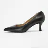 Moda Otoñal Zapatos Planos de Tacón Alto Puntiagudos Negro Mate PU Cómodos Zapatos de Trabajo con Traje Tacones Altos Profesionales para Mujer