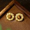 Pendientes vintage de ojo de tigre de la época medieval, pendientes dulces a juego con todo, joyería francesa ligera de lujo de alta gama.