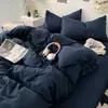Novo Estilo Coreano Ins Cor Pura Dupla Escovada Algodão Lavado Conjunto de Quatro Peças Cama Lençóis de Cama Capa de Edredom Cama Lençóis de Cama Colchão Dormitório Estudantil