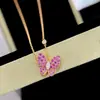 Collar de Plata de Ley S925 Seiko de Alta Gama Oro Rosa Completo Diamante Mariposa para Mujer Diamante Rosa Lujo Accesible Cadena de Clavícula Versátil