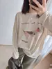 Camiseta casual y divertida para mujer, de cuello redondo, manga larga, fina, holgada, de longitud media, protección solar, con estampado de perro de dibujos animados, para primavera-verano.
