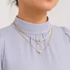 Moda europeia e americana simples colar de corrente de costura de pérolas dupla camada feminina colar empilhado estilo colar de jóias