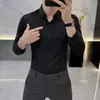 206 Nova Camisa Masculina de Outono Fina Cor Sólida Manga Longa Slim Fit Estilo Coreano Leve Business Casual Camisa Base Tendência