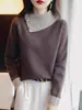 Novo suéter de outono e inverno, design de moda feminina, gola assimétrica, suéter de tricô casual folgado, suéter modelador para mulheres