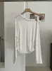 KEKEZOON Blusa de Manga Longa Lisa Assimétrica com Babados e Decote Ombro a Ombro para Mulheres, Nova Blusa Plissada para Início do Outono 8718