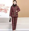 Conjunto de Casaco e Calça de Algodão Acolchoado de Inverno da Mamãe para Mulheres e Avós, Roupa de Casa Acolchoada com Forro de Fleece e Espessada, Jaqueta Acolchoada de Algodão, Pijama Quente Acolchoado para Idosos