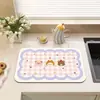 Alfombrilla de secado de dibujos animados de tierra de diatomeas, alfombrilla absorbente de agua anti-quemaduras estilo coreano para barra de cocina, posavasos para mesa de comedor, venta al por mayor de fabricante