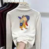 Top estiloso de outono para meninas, de veludo alemão dupla face, com babados, camada base, gola alta discreta, para crianças mais velhas, peça externa casual e quente