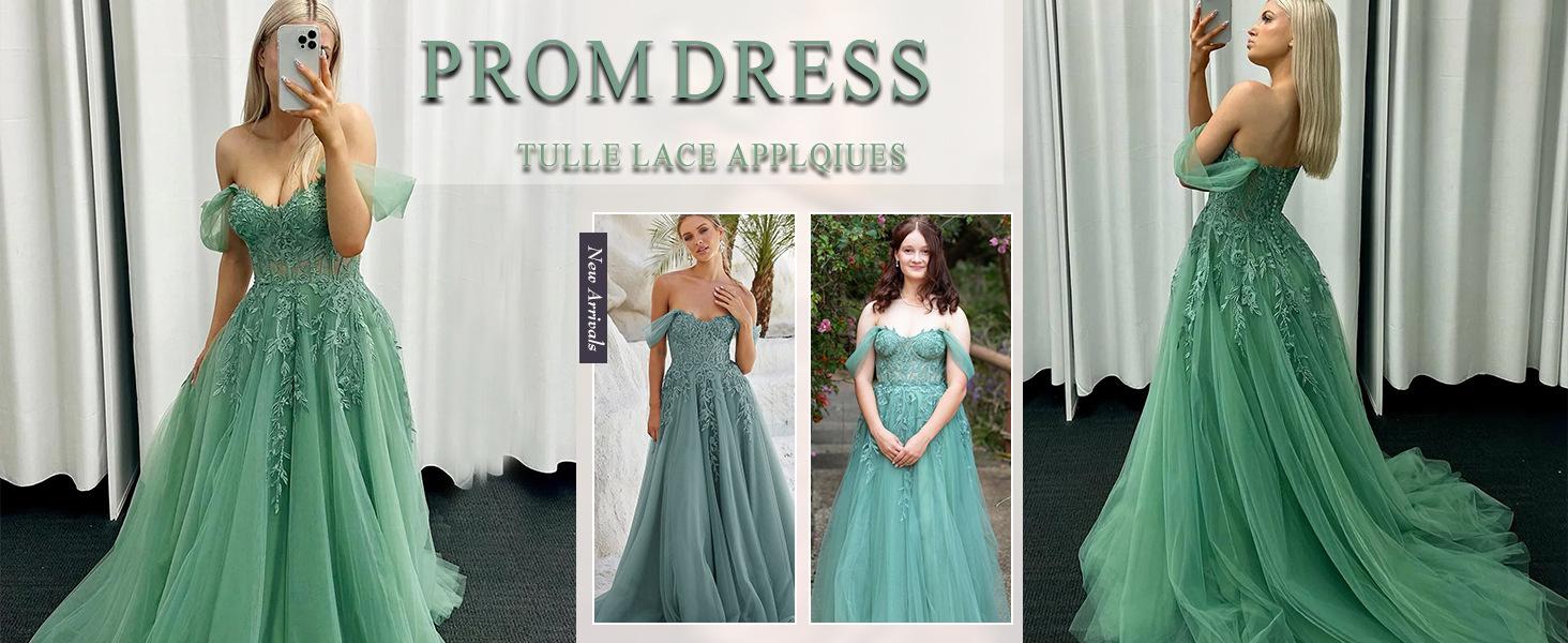 tulle lace applique prom dresses for women off shoulder ball gown formal dress evening party dres
