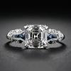Zhen Rong deseja Novo Anel Irregular Trapezoidal Quadrado Topázio Diamante Safira Anel Prata 925 Banhado Europeu e Americano
