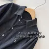Jaqueta Camisa Jeans Azul Algodão Puro Gola Reversível Estilo Vintage Início de Primavera Algodão de Xinjiang Bordado de Pônei Retro para Mulheres