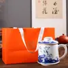Taza de cerámica de tres piezas de Jingdezhen con asa filtro Wenchuang taza de separación de agua y té taza de regalo logotipo de la taza