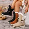 Botas de nieve transfronterizas para mujer de talla grande con suela gruesa, nuevo estilo europeo y americano de invierno 2026, forradas de felpa, engrosadas, cálidas, de media pantorrilla, de algodón, talla 43