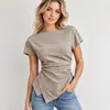 Camisa color caqui transfronteriza de Amazon para mujer, nuevo diseño de verano 2026, top único con cintura fruncida plisada, efecto adelgazante