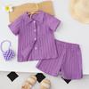 2024 Verano Estilo Coreano Nuevo Traje de Camisa con Solapa Morada para Niñas Niños Color Sólido Shorts Delgados Conjunto de Dos Piezas