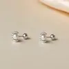 Brincos de Prata Pura S999 Lua para Mulheres, Brincos de Zircônia de Luxo Leve Nicho High-End, Brincos Versáteis para o Dia a Dia com Pérolas de Imitação